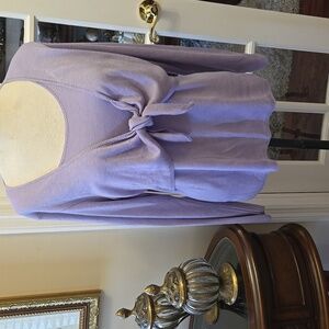 Carolyn Taylor Lavender Tie Front Two-Fer Sweater Long Sleeves Acrylic Large New